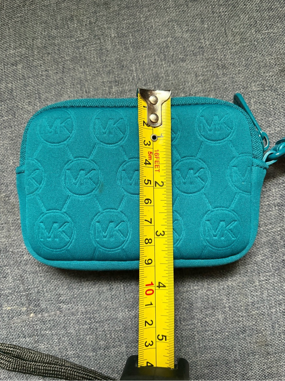 Michael Kors Turquoise Embossed MK Coin Purse - Picture 8 of 9